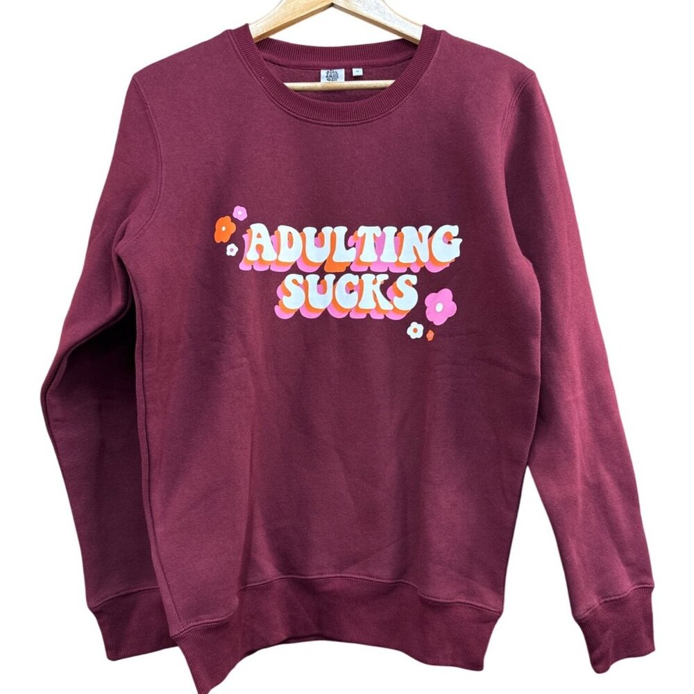 Adulting Sucks Graphic Crewneck Sweatshirt New Medium